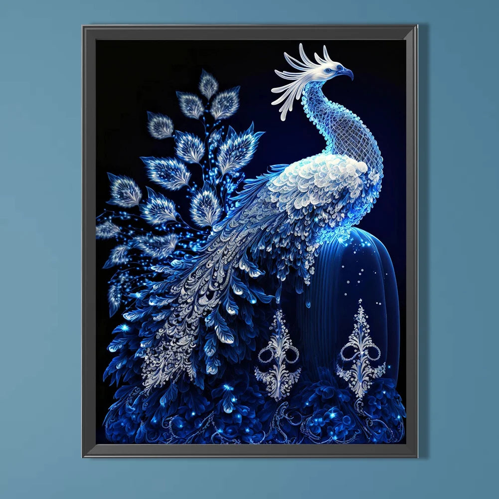 5D DIY Full Round Drill Partial AB Diamond Painting Blue Crystal Peacock 45x60cm