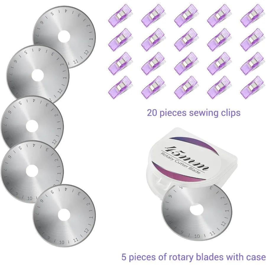Headley Tools 39 Pcs Rotary Cutter Set - Quilting Kit with 45mm Fabric Cutter 5 Extra Blades A4 Cutting Mat 2 Craft Knife Set S