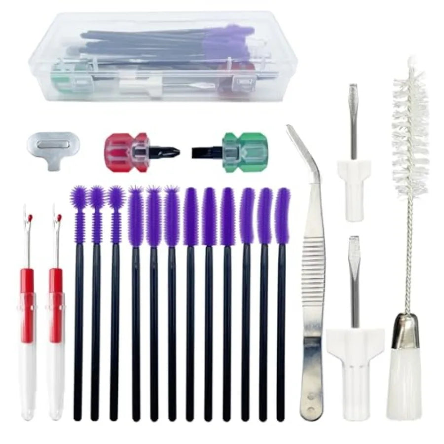 21 Pieces Sewing Machine Cleaning Kit with Storage Box: Includes Tweezers Double-Headed Brush Screwdriver Seam Rippers Silicone