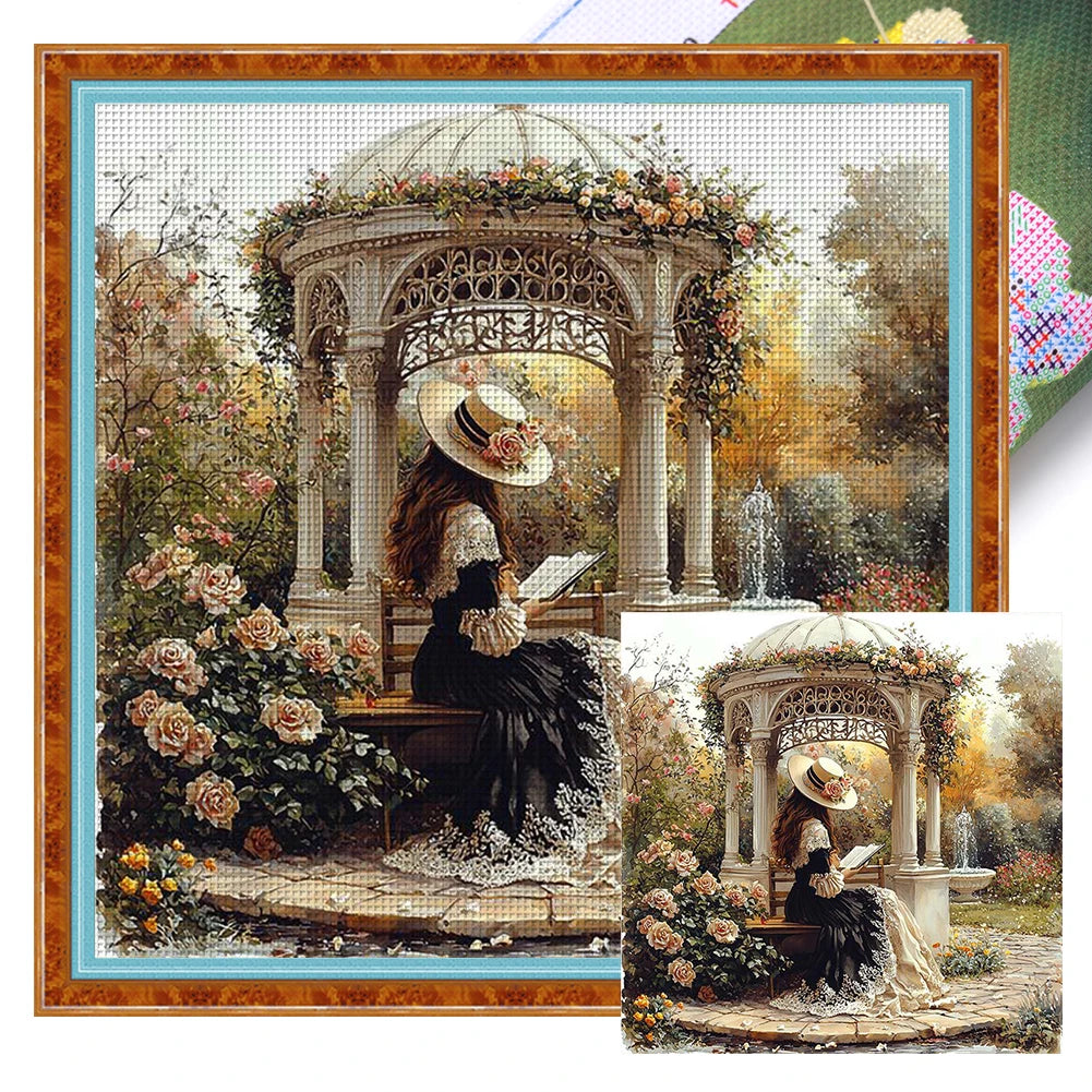 Full Embroidery Eco-cotton Thread 11CT Printed Girl Cross Stitch Kit Art 50x50cm