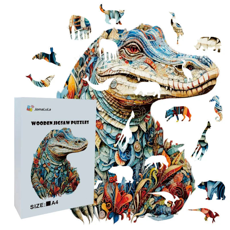 Crocodile Wooden Jigsaw Puzzles Adult, Animal Natural Wood Puzzle, Best Christmas Gift And Family Games Magic Puzzle, Toys, Deco