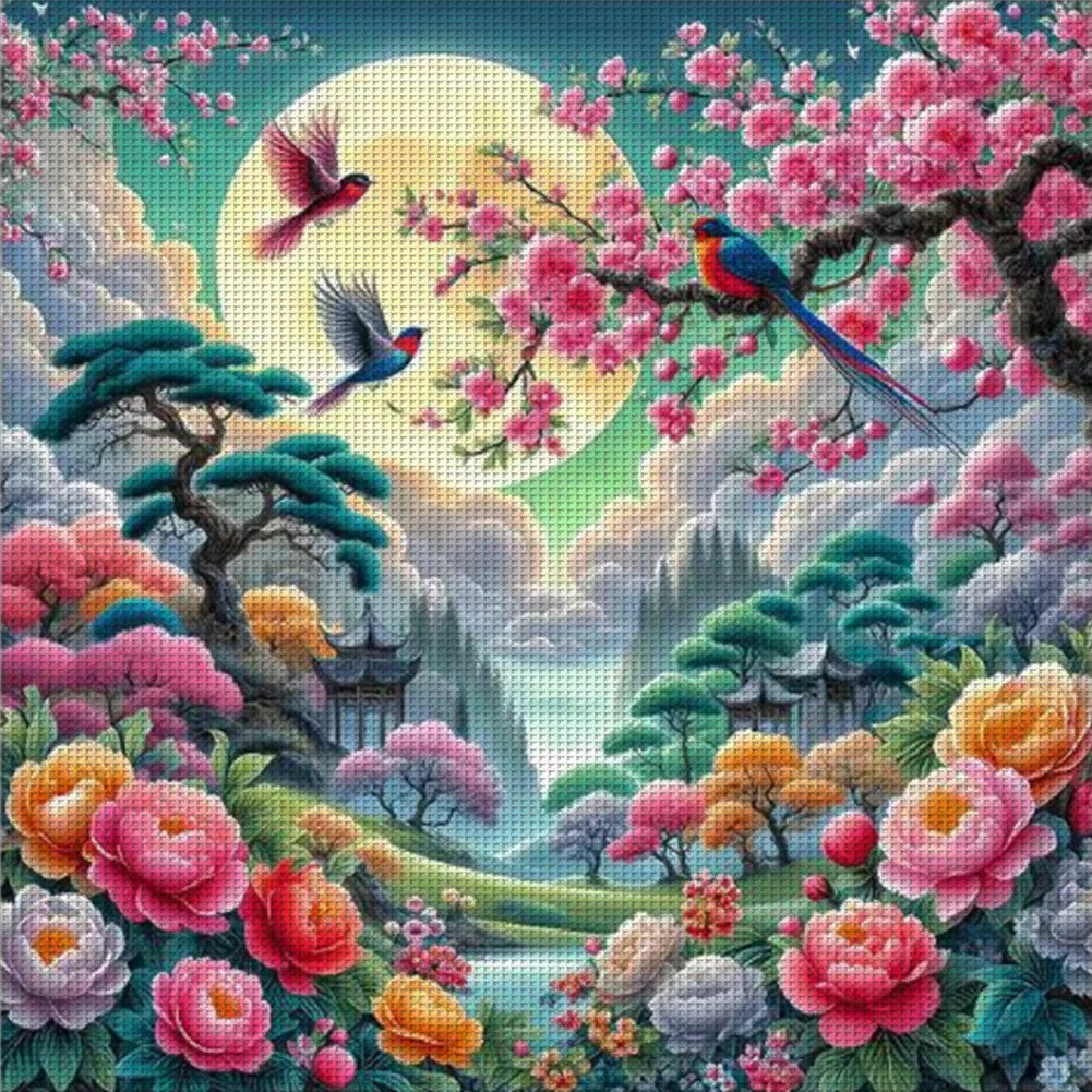 Full Embroidery cotton Thread 9CT Printed Spring Cross Stitch Kit 75x75cm