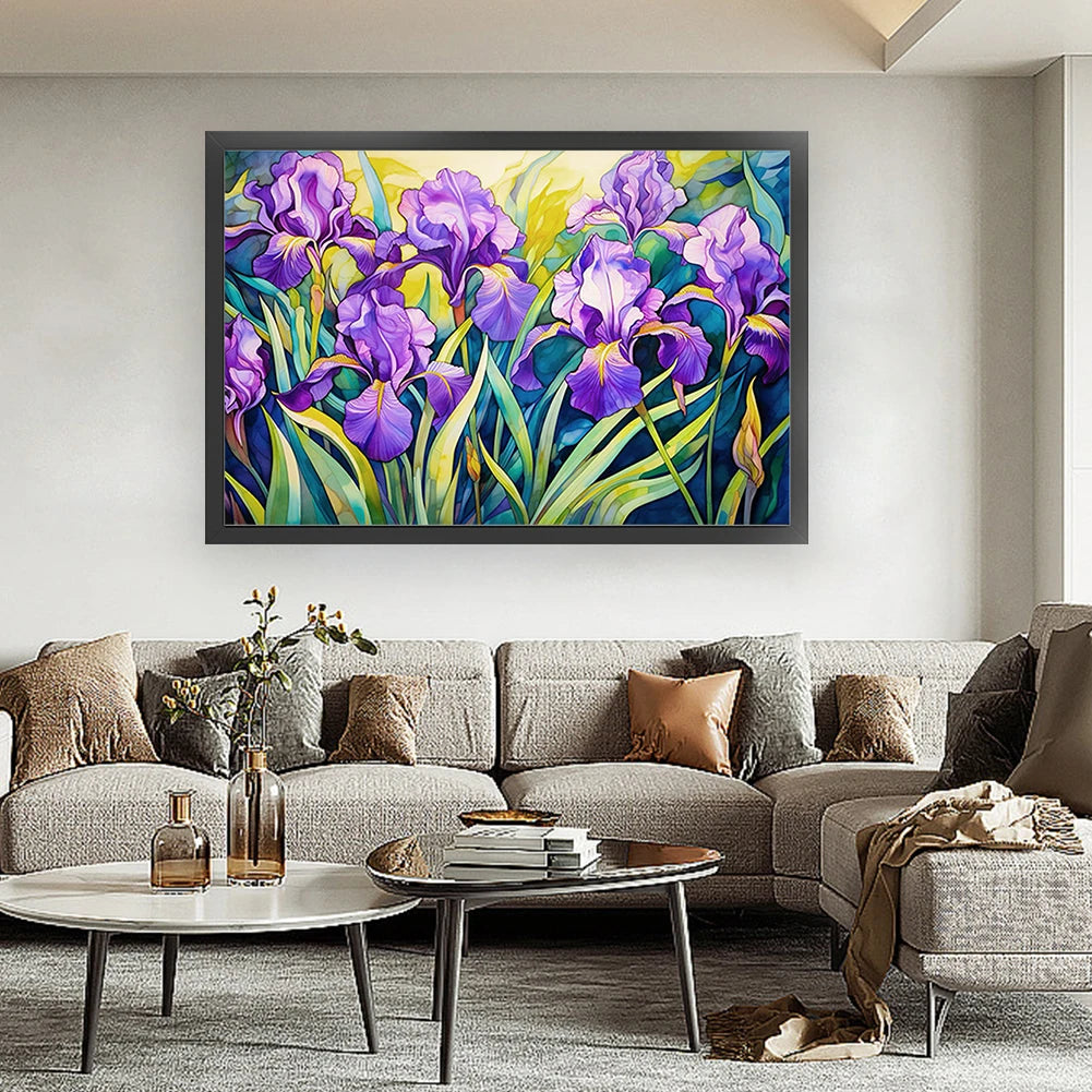 Full Embroidery cotton Thread 11CT Printed Iris Cross Stitch Kit 60x40cm