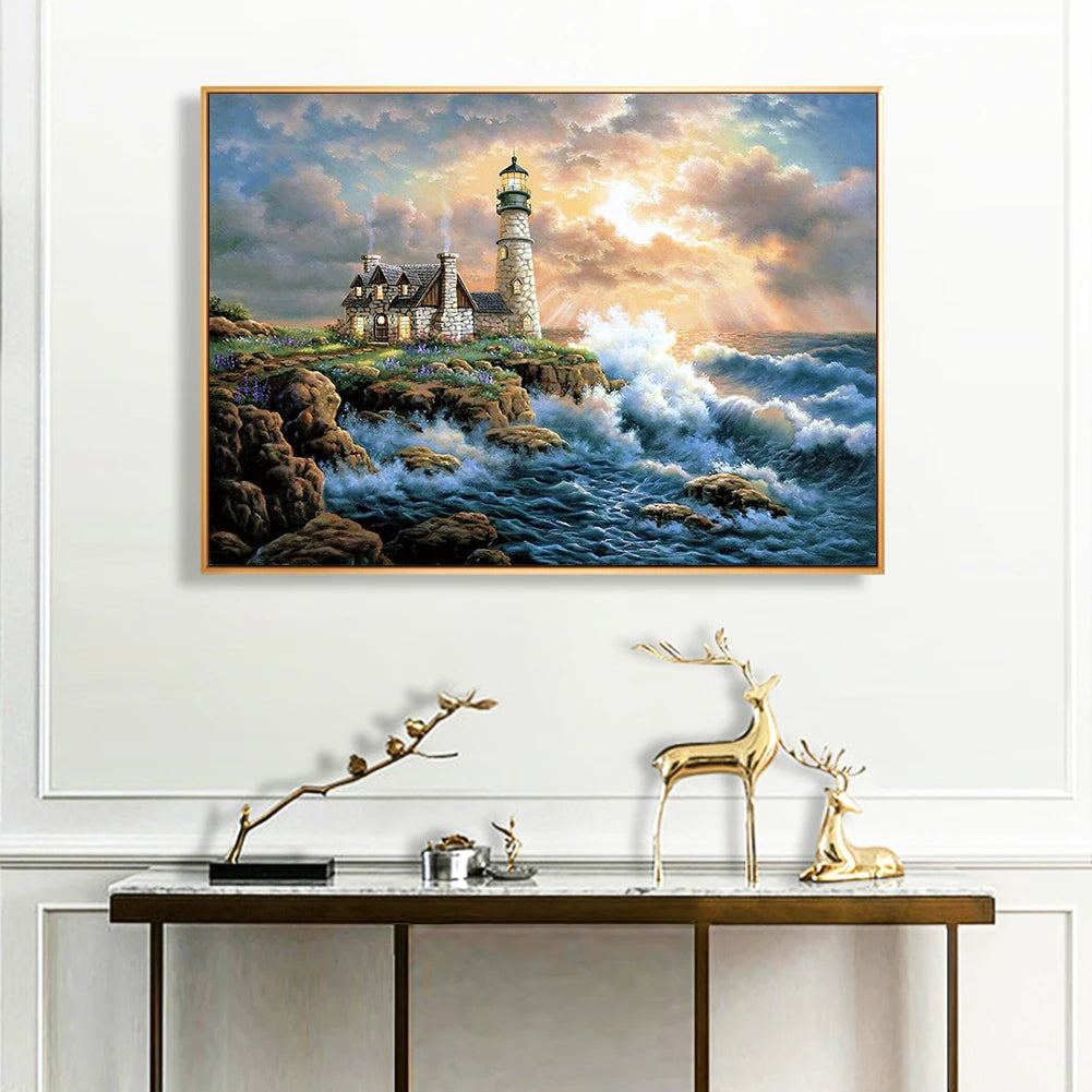 Beach Lighthouse 5D DIY Full Drill Diamond Painting Picture Rhinestone Mosaic