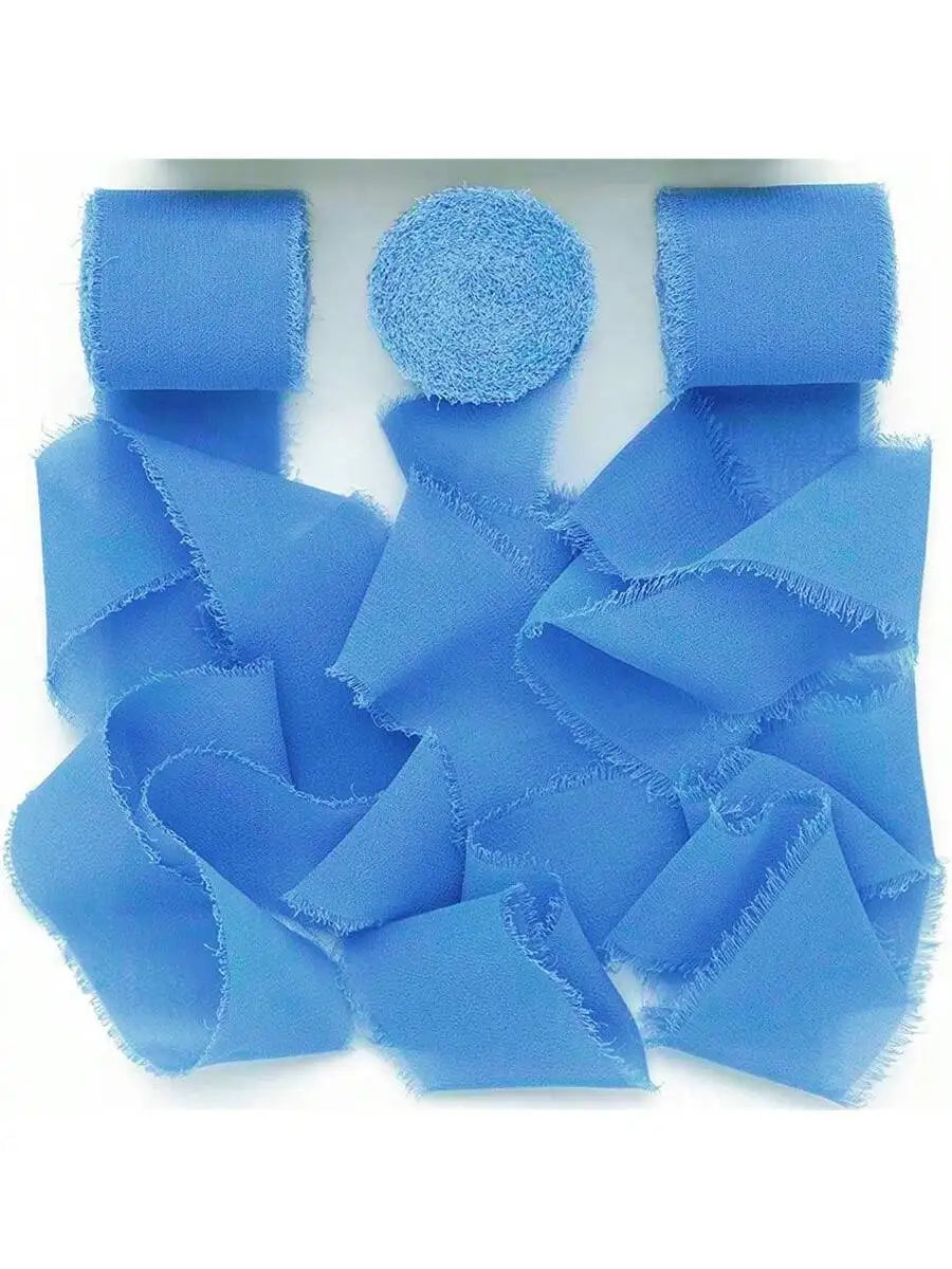 3 Roll/set 5m Frayed Edged Satin Handmade Chiffon Silk Ribbon For Wedding Invitation Bouquets Birthday Party DIY Decoration Gift