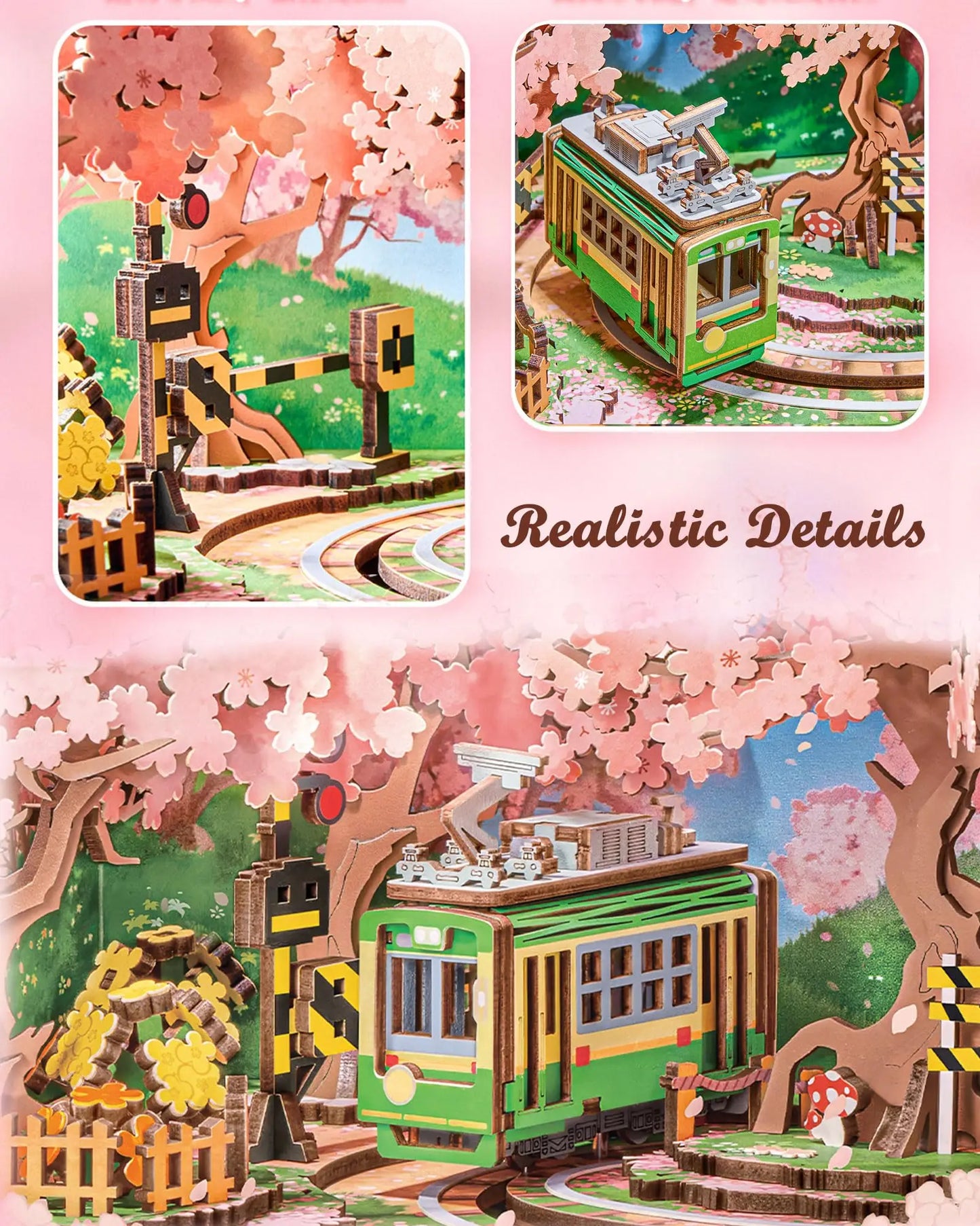 Robotime Rolife Sakura Dreamy Tour DIY Music Box 3D Wooden Puzzle with Lights Sakura Design Unique Home Decor Giftfor Kids