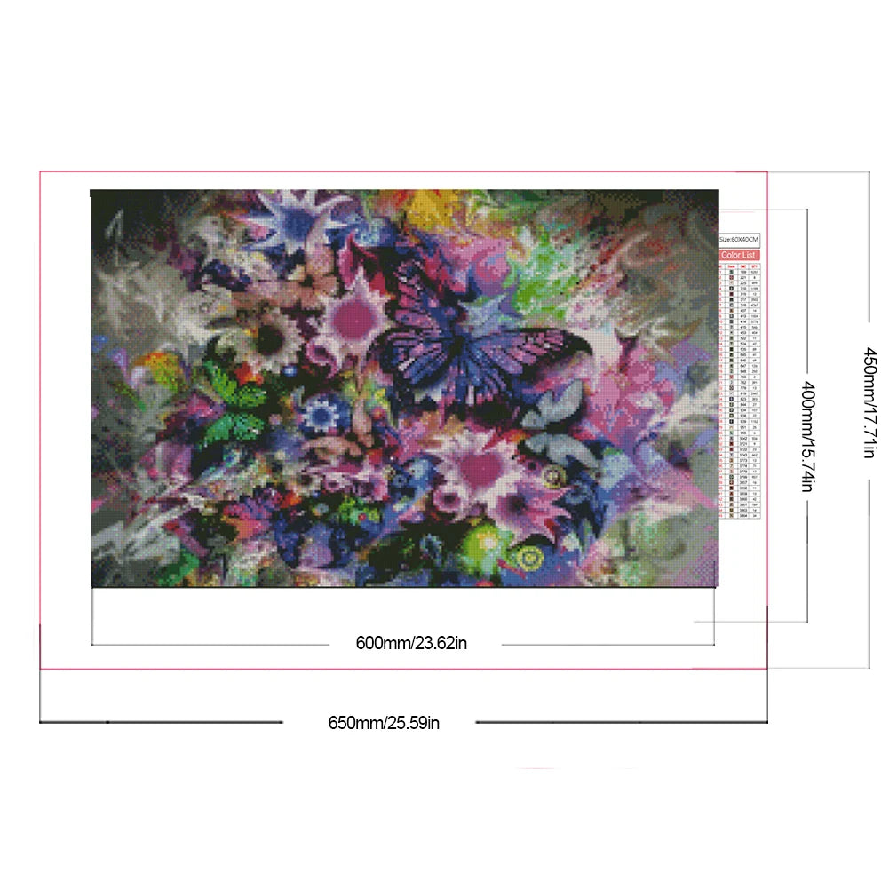 5D DIY Full Round Drill Partial AB Diamond Painting Purple Butterfly Art 65x45cm