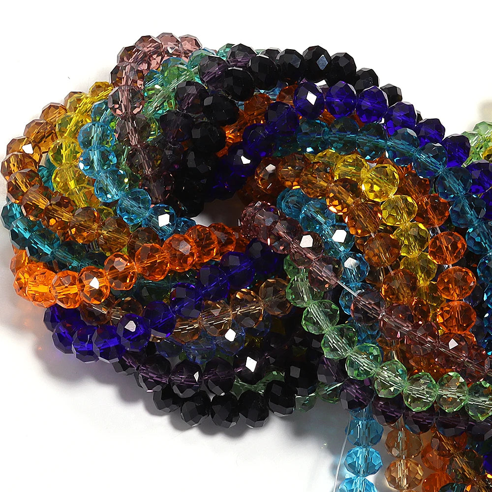 3/4/6/8/10mm Clear Color Faceted Crystal Rondelle Glass Beads Loose Spacer Abacus Beads For Jewelry Making DIY Bracelet Necklace