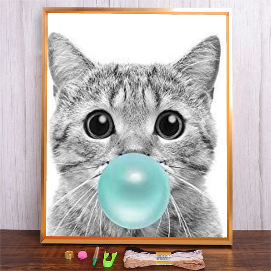 11CT 14CT Needlework DIY Animals Patterns Handmade DMC Threads Embroidery Bubble Cat Prints Canvas Cross Stitch Kits For Kids