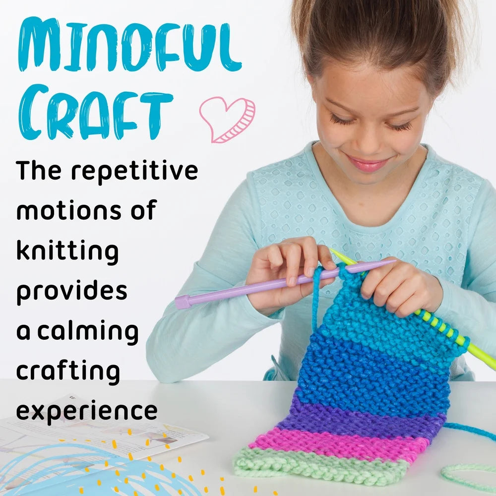 DIY Knitting Kit Kids Ages 9-12 Unisex Arts and Crafts Scarf Crafting Boosts Fine Motor Skills Creative Fun 90 Yards Yarn