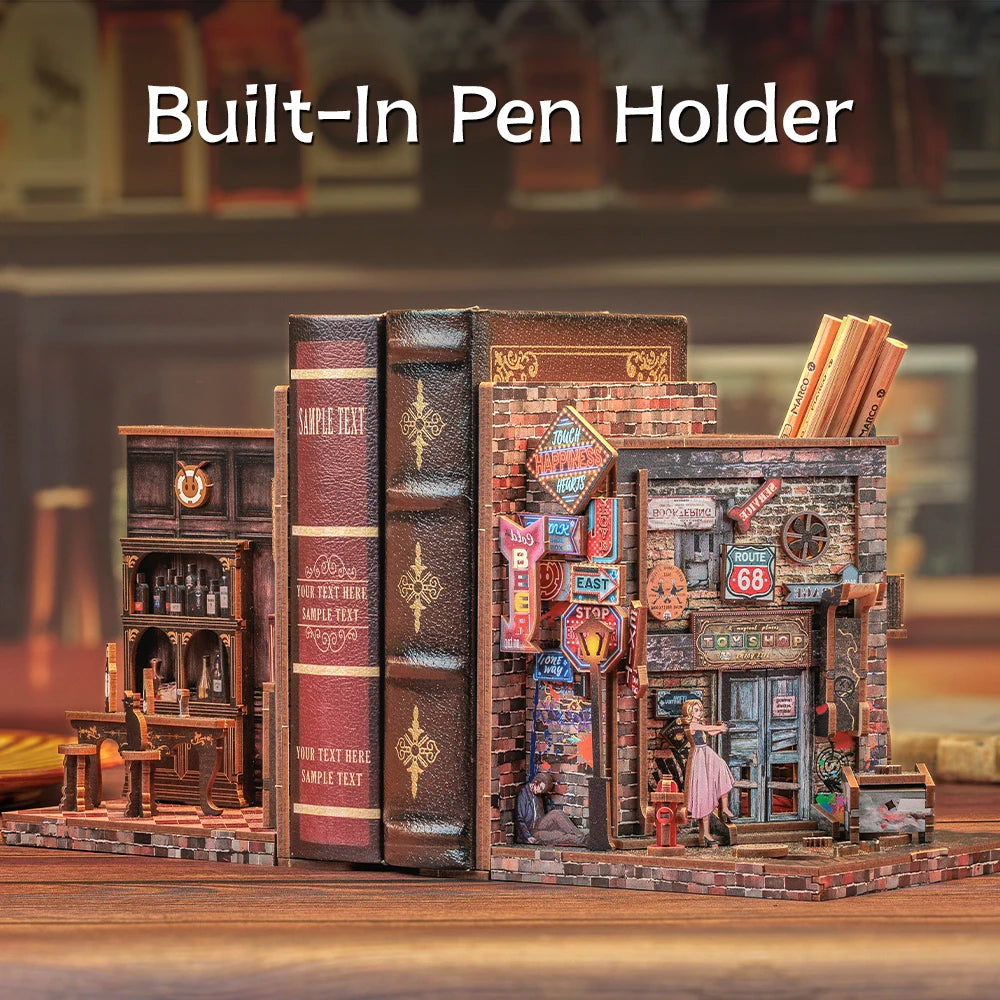 CUTEBEE 3D Bookends DIY Dollhouse Wooden Bookshelf Insert Book Nook Decoration 3D Puzzle Toy for Gifts Farewell to the Night