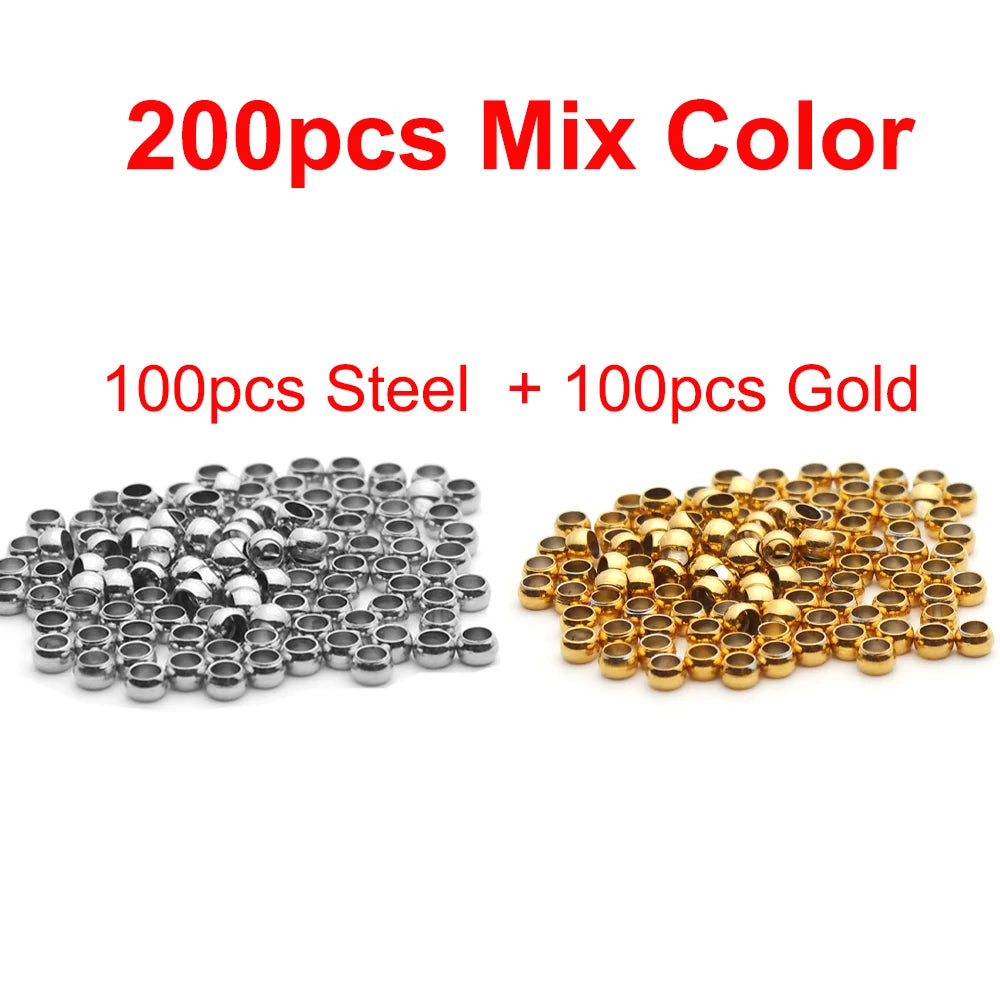 100-200Pcs 1.5 2 2.5 3mm Stainless Steel Ball Stopper Crimp End Beads Positioning Spacer Beads for DIY Jewelry Making Bracelets