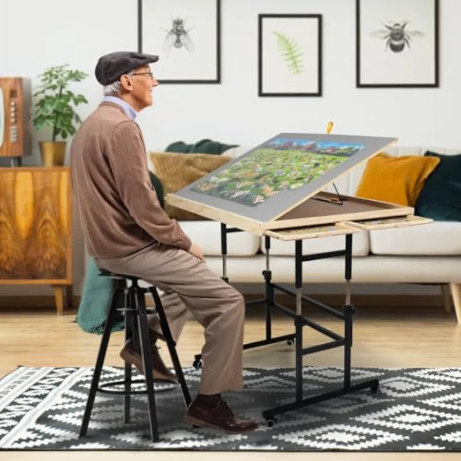 1500 Piece Jigsaw Puzzle Table with Legs25"x34"Adjustable Puzzle Tables for Adults 3TiltingAngle Portable Wooden Jigsaw Puzzle