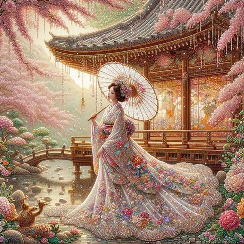 5D DIY Full Round Drill Diamond Painting Japanese Geisha Beauty Decor Art Crafts DIY Birthday Gifts Christmas Party Home Decor