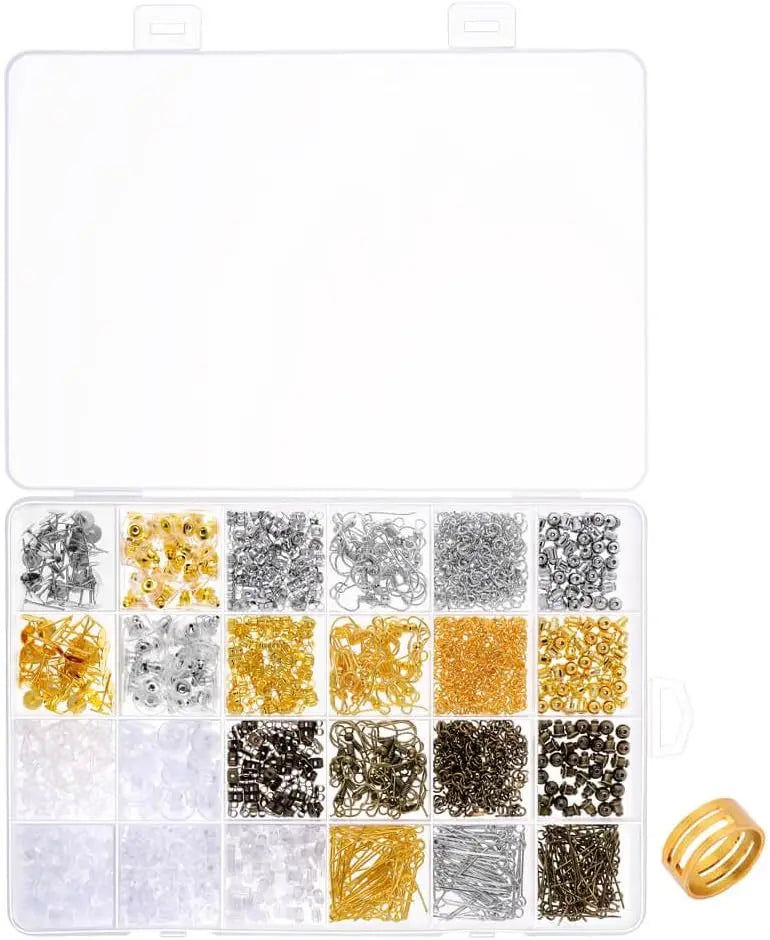 2400Pcs Earring Making Supplies Kit with 24 Style Earring Hooks, Earring Backs