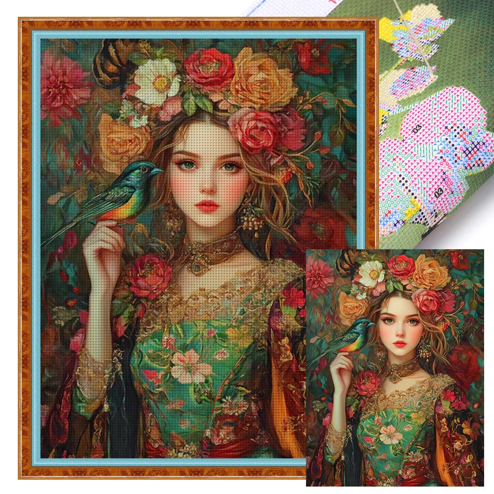 Full Embroidery Eco-cotton Thread 11CT Printed Girl Cross Stitch Kit Art