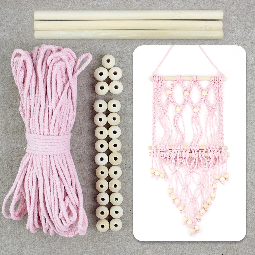 Bohemian Retro Hanging Bookshelf Macrame Kit - DIY Handmade Weaving Set with Beginner Guide, Wall-Mounted Shelf