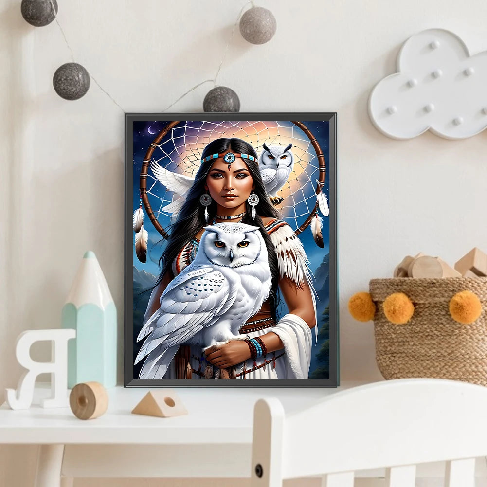 Indian Girl 5D DIY Full Drill Round Diamond Painting Kit for Home Decor 30x40cm