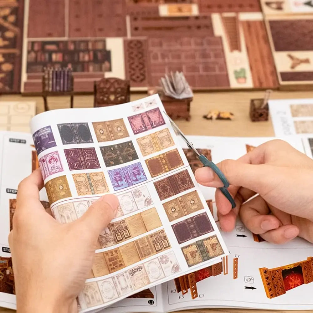 CUTEBEE Wooden Dollhouse Kit Miniature Doll House Kits Booknook Bookshelf Book Nook with Dust Cover Bookends Christmas Gift