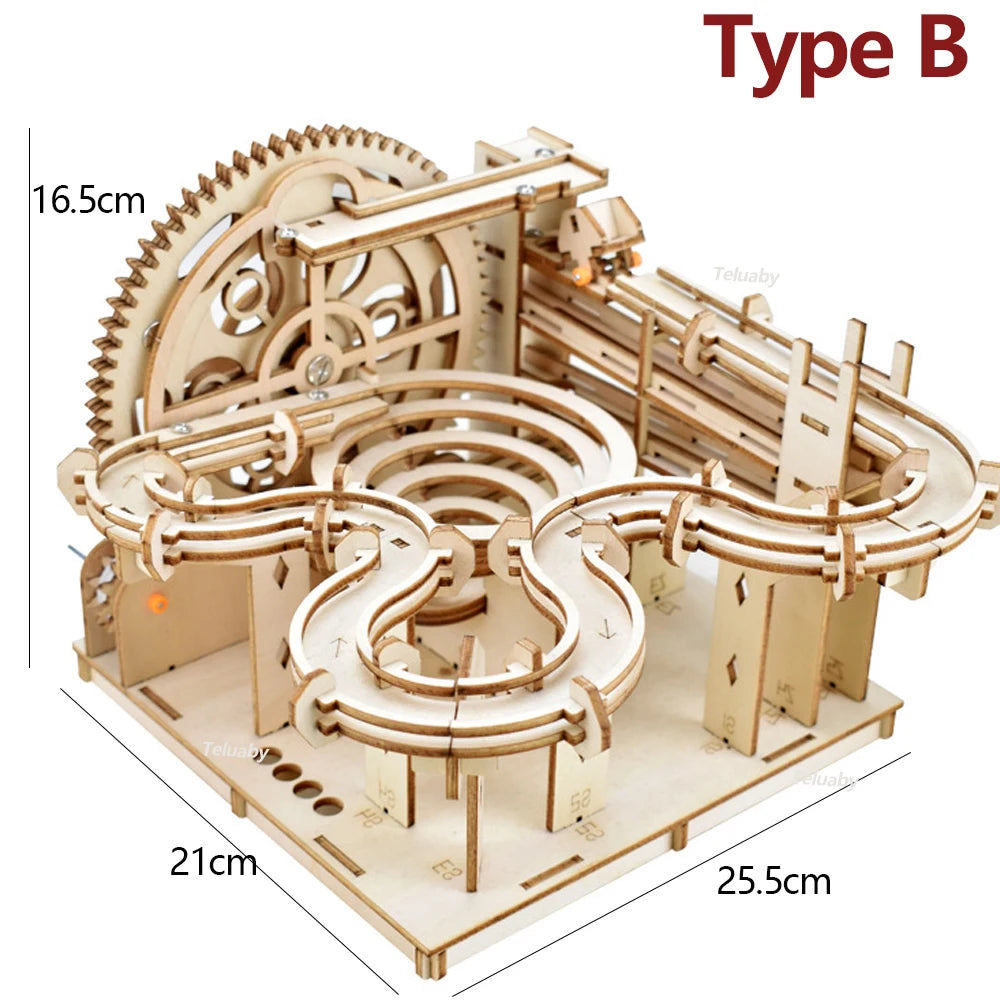 3d Wooden Puzzle Building Model Kits Marble Runs Mechanical Puzzles Self Assembly Toy STEAM Educational Toys for Kids Adult Gift