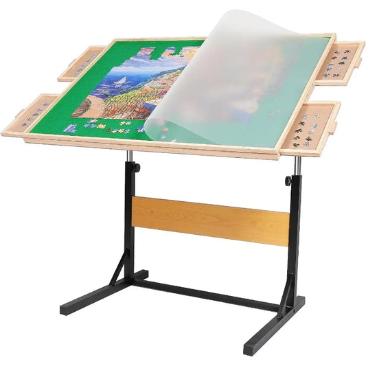 1500pcs Puzzle Table with Legs34.25" x 25.2"Wooden Jigsaw Puzzle Board with 4 Drawers and Cover Height Adjustment and Weight op