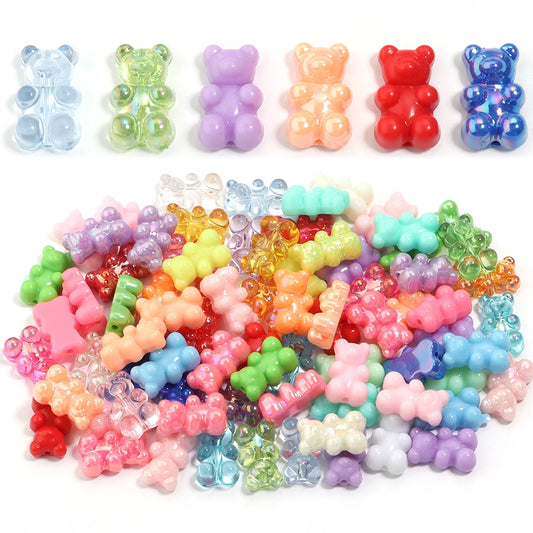30Pcs Bear Acrylic Beads Mixed Color Cute Gummy Teddy Bear Loose Beads for DIY Jewelry Necklace Bracelet Hair Ties Accessories