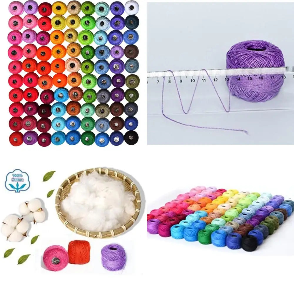 Cotton Crochet Yarn Balls, 90 Rainbow Hues, Size 8, 95 Yards Each, 100% Long Staple, 8550 Yards Total, Ideal for Crafting Projec