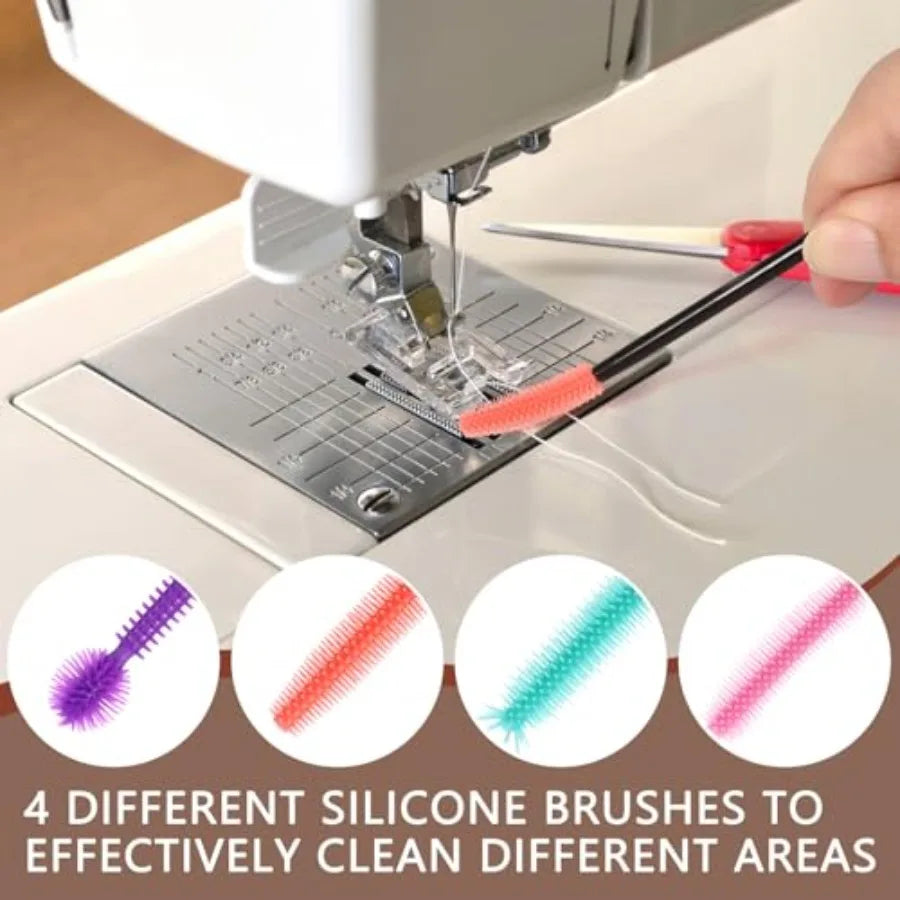 35 Pcs Sewing Machine Cleaning Kit with Silicone Dense Hair Cleaning Brush Tweezers 2-Headed Brush Screwdriver Seam Rippers for