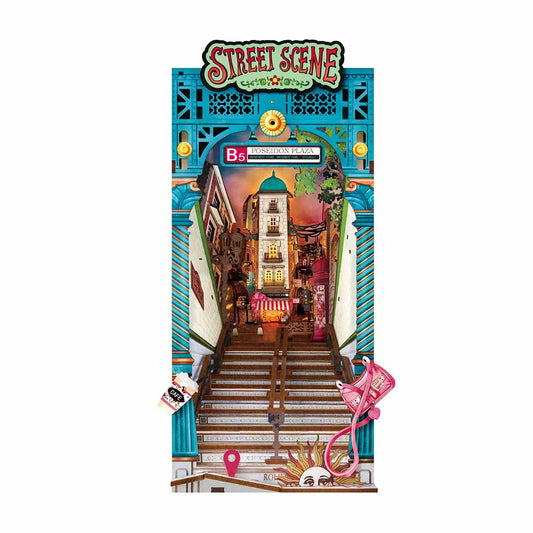 Robotime Rolife Street Scene Book Nooks Sets Decoration with light Pre-colored Easy assembly DIY Kits For Kids Adults