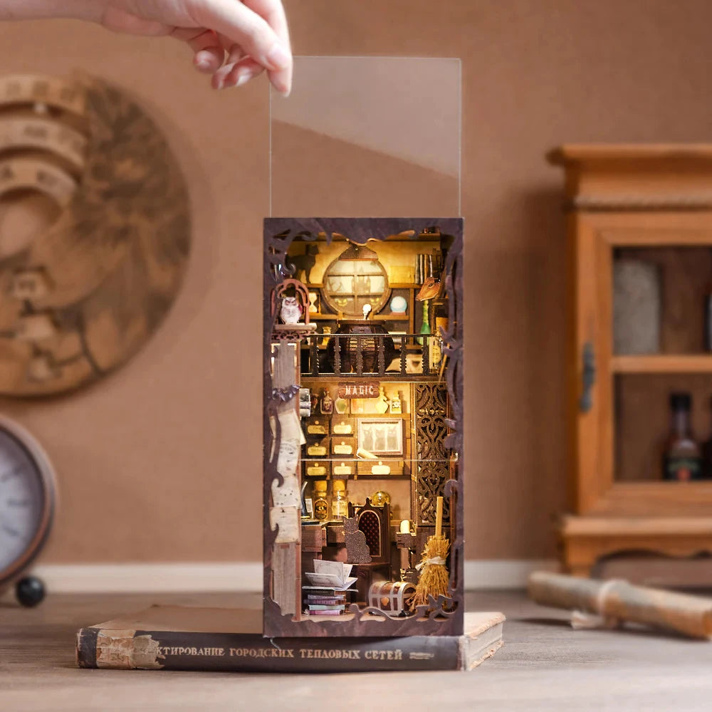 CUTEBEE Puzzle 3D DIY Book Nook Kit Eternal Bookstore Wooden Dollhouse with Light Magic Pharmacist Building Model Toys for Gifts