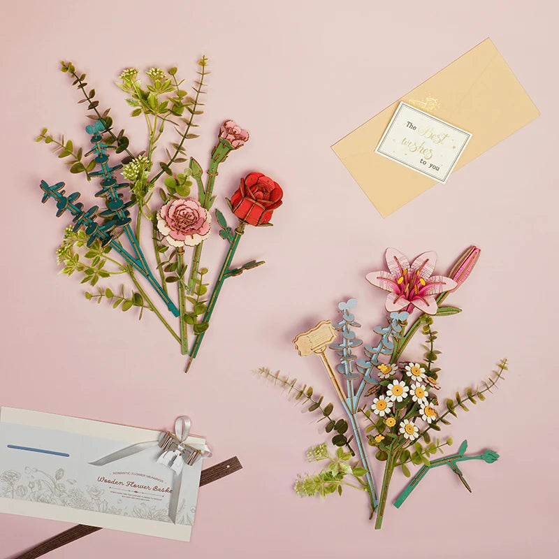 Robotime 3D Puzzle Flower Wooden Model Kits Home Decor Accessories Living Room gifts for Women on Valentine's Day Flower Bouquet