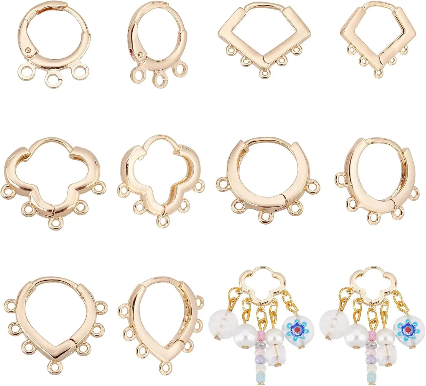 PandaHall 14K Gold Plated Huggie Hoop Earrings 5 Pairs Multihole Hooks Brass Stud Findings Leverback for Women DIY Jewelry Makin