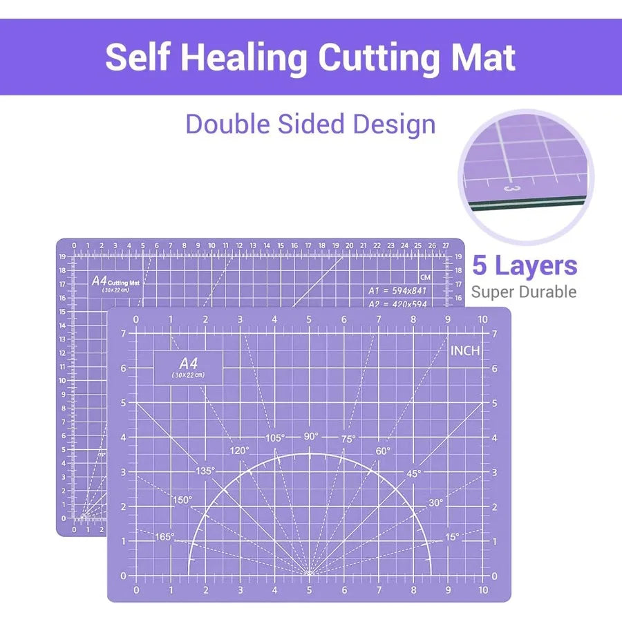 Headley Tools 39 Pcs Rotary Cutter Set - Quilting Kit with 45mm Fabric Cutter 5 Extra Blades A4 Cutting Mat 2 Craft Knife Set S