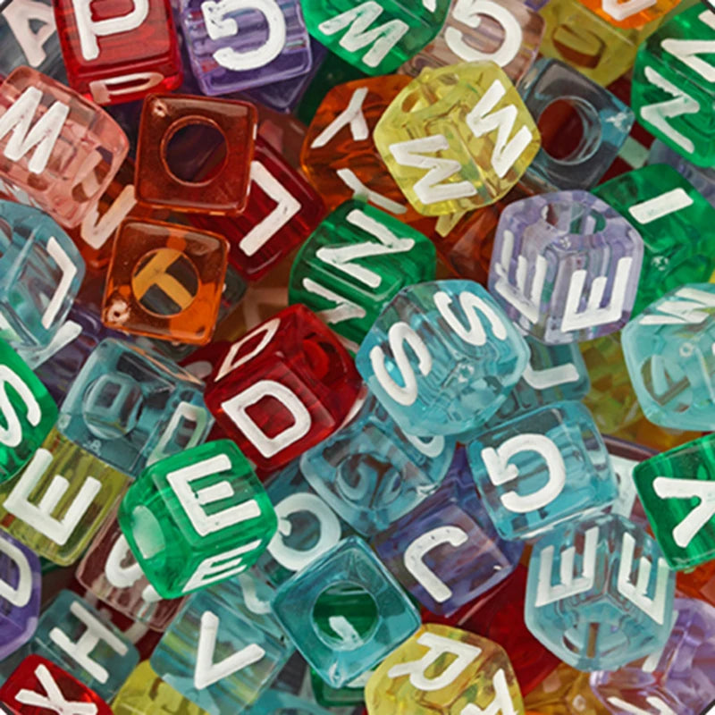 100Pcs/Lot Trendy  Acrylic Square Alphabet Beads Large Hole Letter Loose Spacer Bead Jewelry Handmade Bracelet Making Supplies