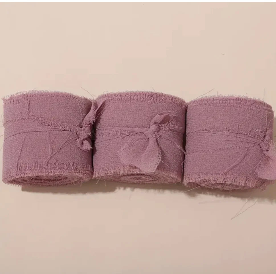 3 Roll/set 5m Frayed Edged Satin Handmade Chiffon Silk Ribbon For Wedding Invitation Bouquets Birthday Party DIY Decoration Gift