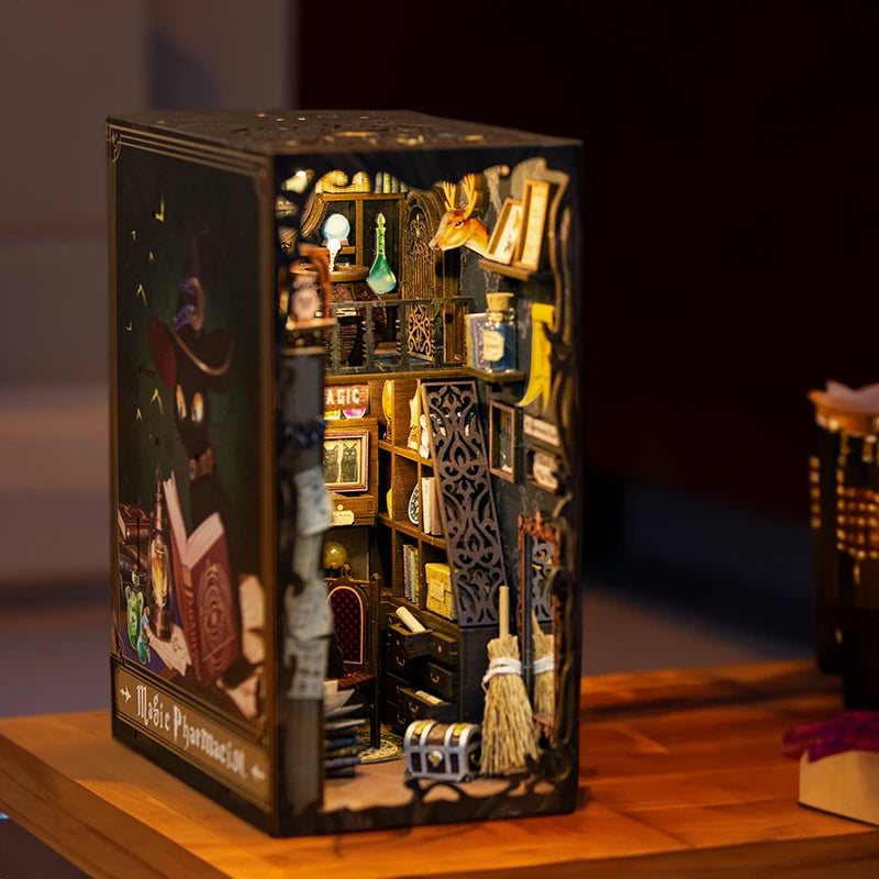 CUTEBEE Puzzle 3D DIY Book Nook Kit Eternal Bookstore Wooden Dollhouse with Light Magic Pharmacist Building Model Toys for Gifts