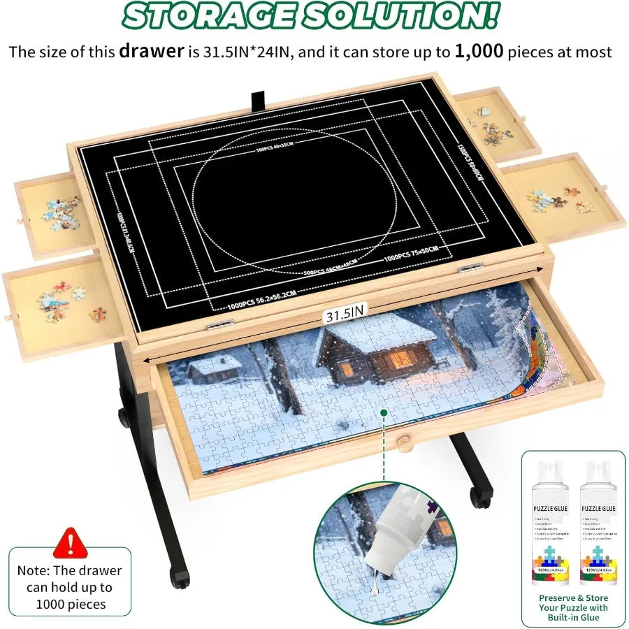 Large Puzzle Table with Drawer for 3001500 Piece Jigsaw Puzzles Adjustable Height and Angle Wooden Puzzle Board with Felt PP Co