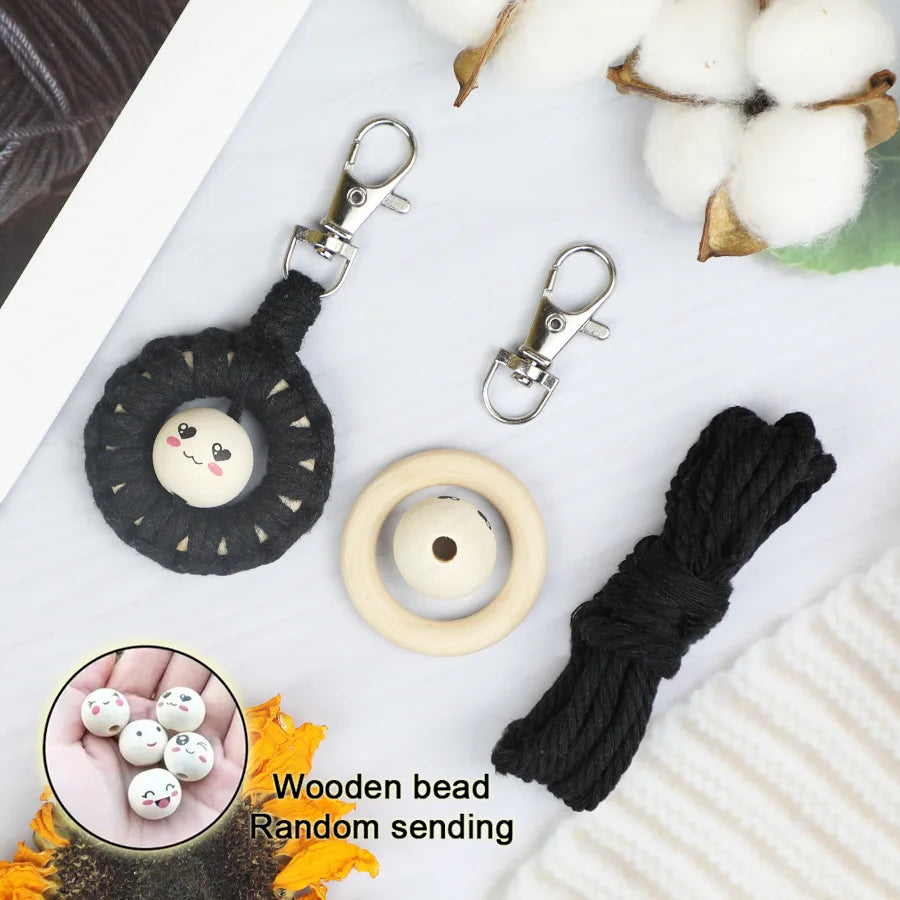 Handmade Knitting Smiley keychain Macrame Kit With Tutorial For Beginner Hand DIY Smiley key Chain Cell Phone Lanyard Pendant