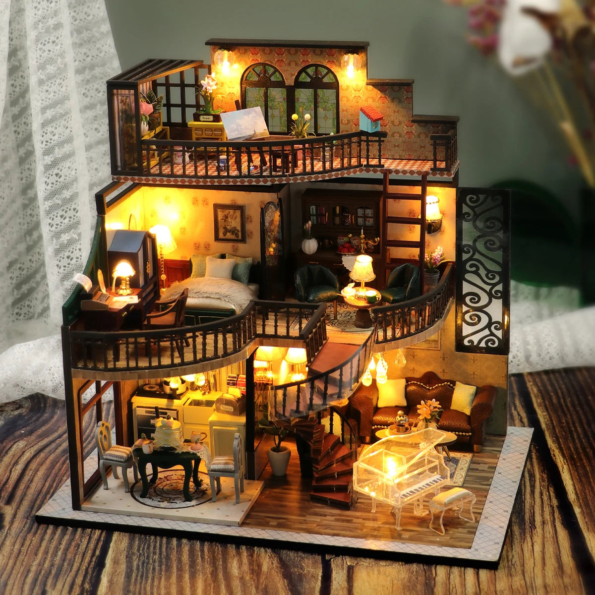 DIY Miniature Dollhouse Toy Set with Music Box and 3D Puzzle Model Architecture Suitable for Male, Female, Adolescent, Adult