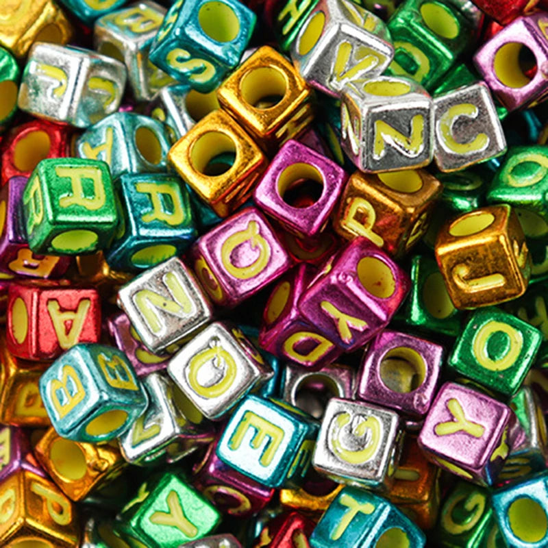 100Pcs/Lot Trendy  Acrylic Square Alphabet Beads Large Hole Letter Loose Spacer Bead Jewelry Handmade Bracelet Making Supplies