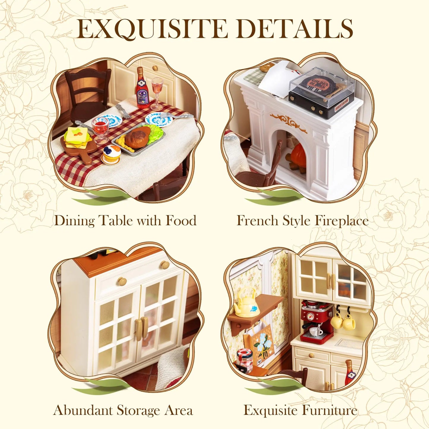 ROBOTIME DIY Miniature House Craft Kit, Dollhouse Model Building Kit Birthday Creative Gifts for Adults, Kids (Warm Dining Room)