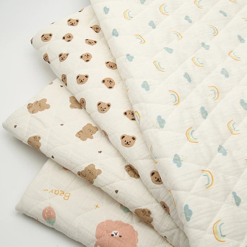 0.5m/2m Thicken Pure Cotton Double-layer Crepe Quilted Cotton Printed Fabric for Sewing Children's Clothing Blankets DIY Fabrics