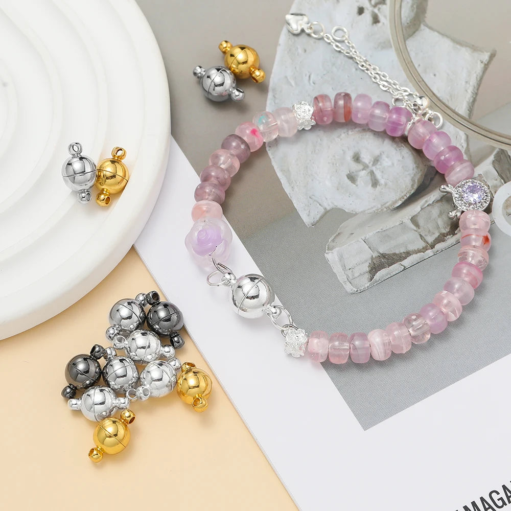 10Sets Magnetic Clasps 6mm/8mm/10mm Buckle Hook Round Magnet Converter Clasp For Bracelet DIY Jewelry Making Findings