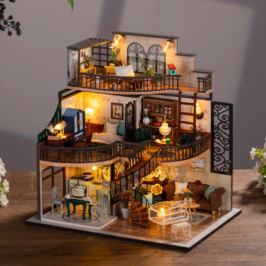 DIY Miniature Dollhouse Toy Set with Music Box and 3D Puzzle Model Architecture Suitable for Male, Female, Adolescent, Adult