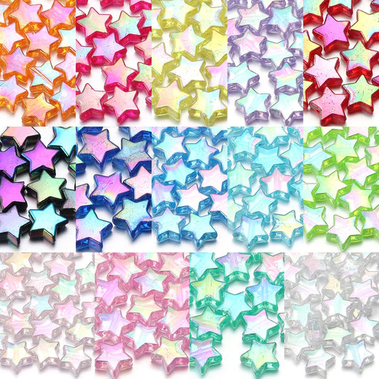 100pcs Acrylic Pentagram Beads AB Plating Loose Spacer Beads Five Pointed Star Beads For Jewelry Making DIY Bracelet Accessories