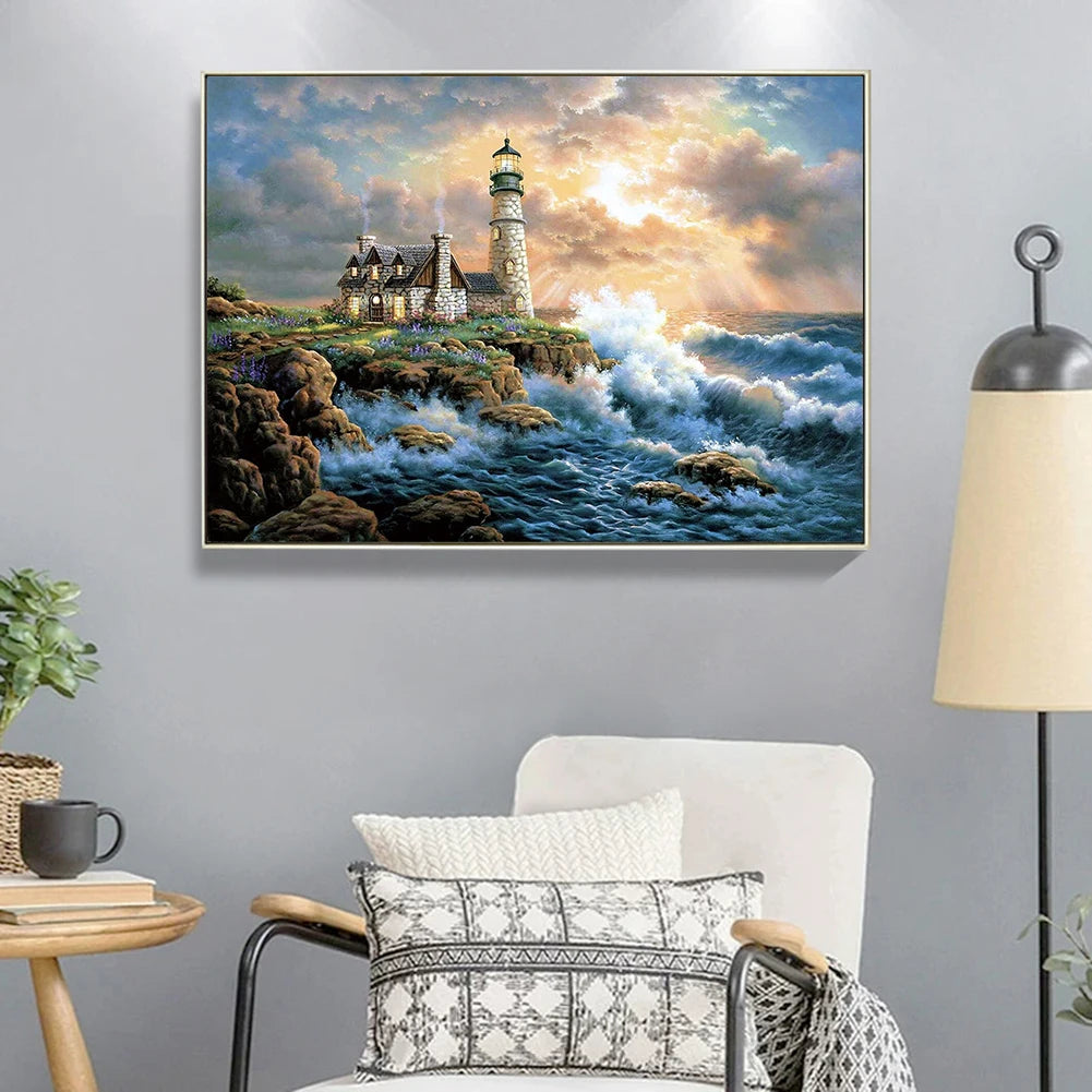 Beach Lighthouse 5D DIY Full Drill Diamond Painting Picture Rhinestone Mosaic