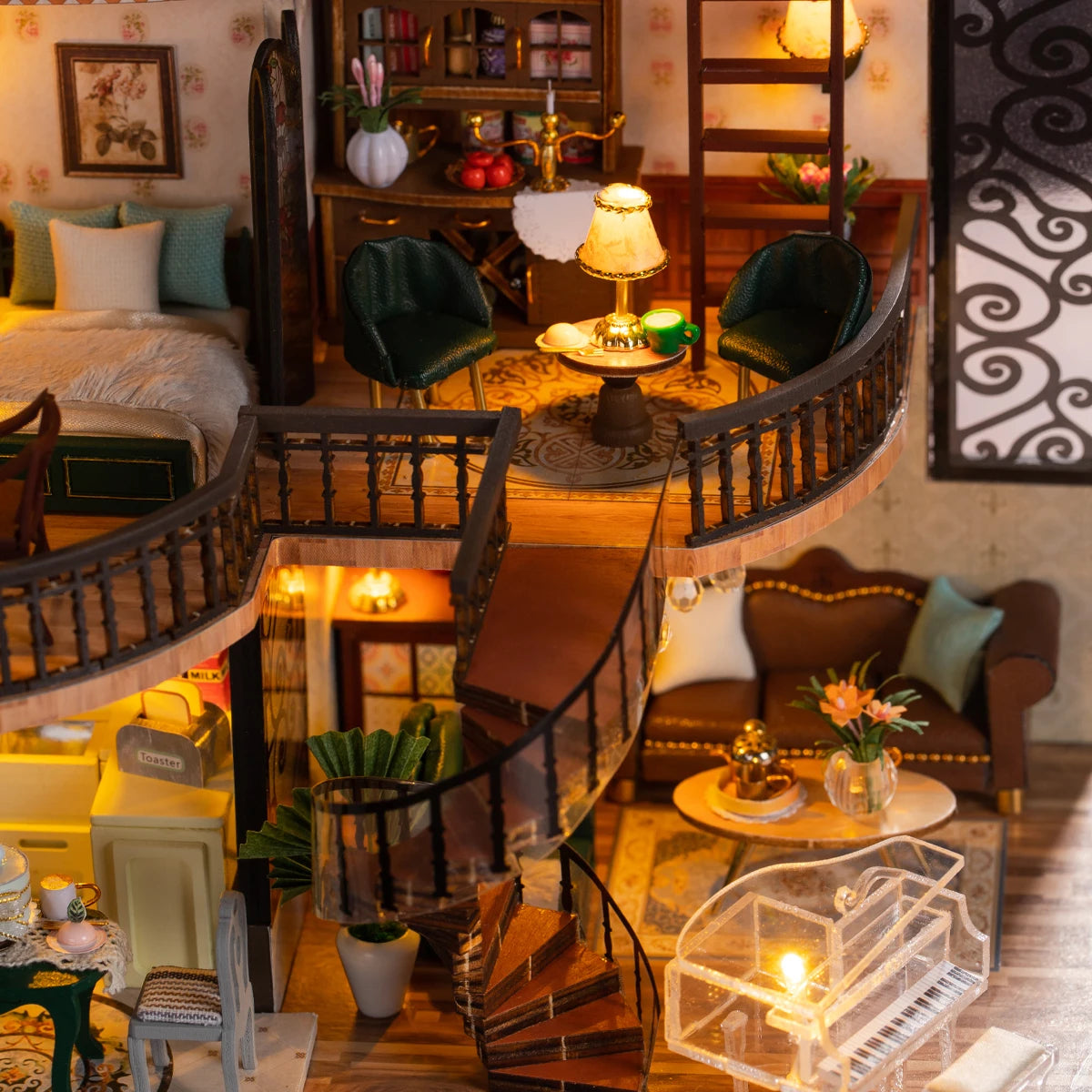 DIY Miniature Dollhouse Toy Set with Music Box and 3D Puzzle Model Architecture Suitable for Male, Female, Adolescent, Adult