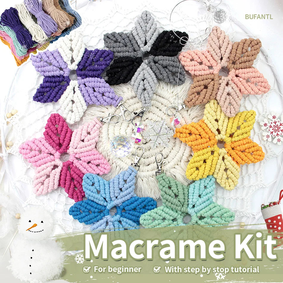 Hexagonal Star Keychain Macrame kit with tutorial for beginners Hand diy Woven kit blocking star key chain pendant lanyard