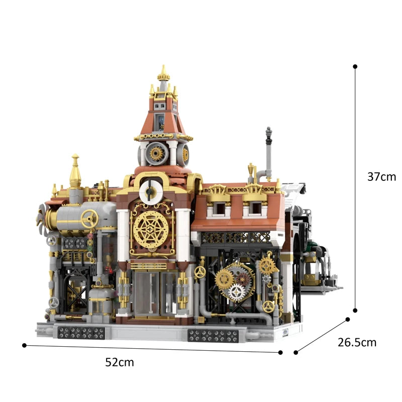 2788PCS MOC Steampunk Railway Station Large Building Blocks Mechanical Train Station Model Desktop Decoration DIY Toys Kids Gift