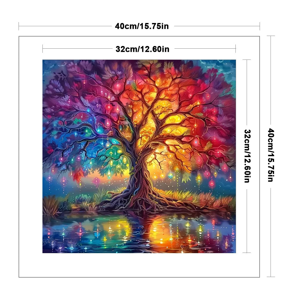 Full Embroidery cotton Thread 14CT Printed Tree Cross Stitch Kit Art 40x40cm
